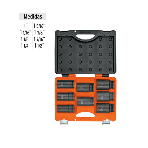 Juego de 8 dados largos cuadro 3/4' de impacto 6 puntas std | JDI-3/4X8HL | 100948