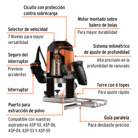 Router (Rebajadora) 1200W, 1-3/4 HP, TRUPER PRO | ROU-A3 | 100954