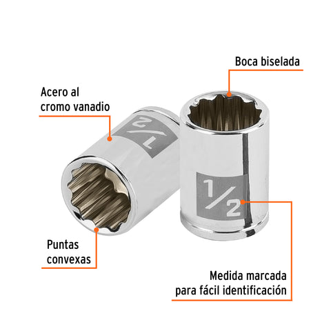 Dado de 1/2', 12 puntas, cuadro 1/4', Truper | D-1416-B | 100964