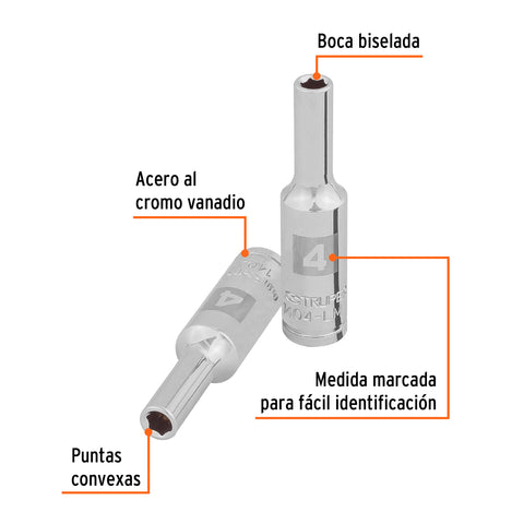 Dado largo de 4 mm, 6 puntas, cuadro 1/4', Truper | D-1404-LM | 100968