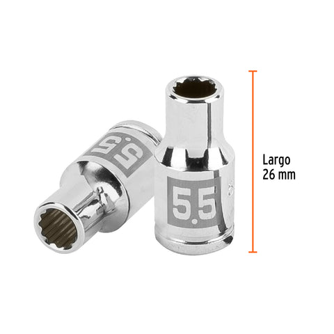 Dado de 5.5 mm, 12 puntas, cuadro 1/4', Truper | D-14055-BM | 100975