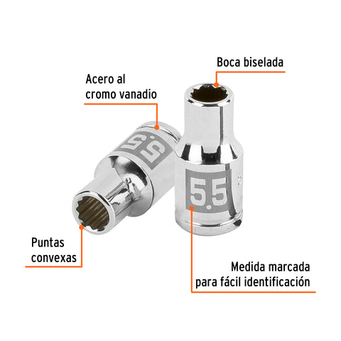 Dado de 5.5 mm, 12 puntas, cuadro 1/4', Truper | D-14055-BM | 100975