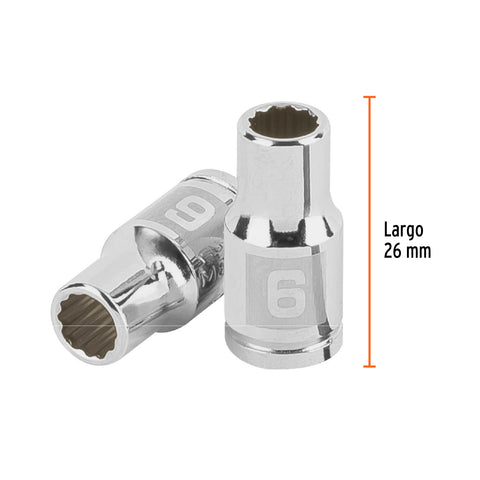 Dado de 6 mm, 12 puntas, cuadro 1/4', Truper | D-1406-BM | 100978
