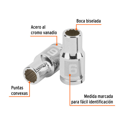 Dado de 6 mm, 12 puntas, cuadro 1/4', Truper | D-1406-BM | 100978