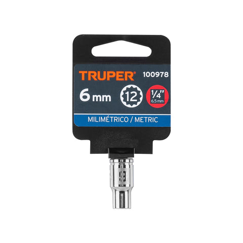 Dado de 6 mm, 12 puntas, cuadro 1/4', Truper | D-1406-BM | 100978