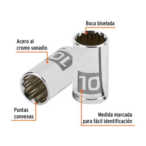 Dado de 10 mm, 12 puntas, cuadro 1/4', Truper | D-1410-BM | 100982