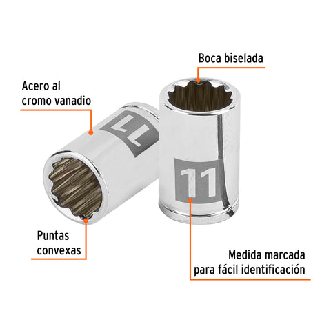Dado de 11 mm, 12 puntas, cuadro 1/4', Truper | D-1411-BM | 100984