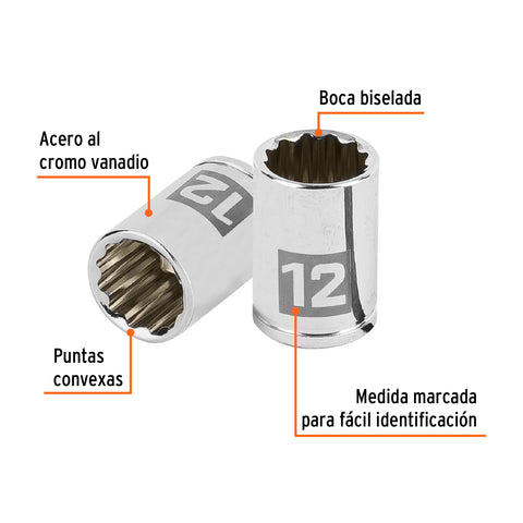 Dado de 12 mm, 12 puntas, cuadro 1/4', Truper | D-1412-BM | 100986