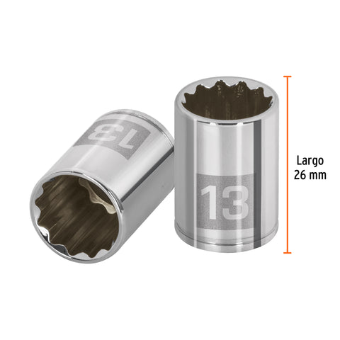 Dado de 13 mm, 12 puntas, cuadro 1/4', Truper | D-1413-BM | 100987