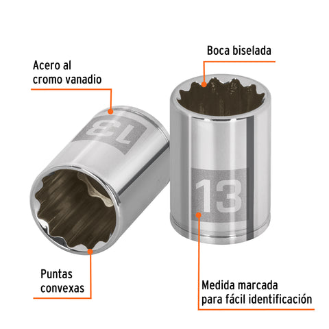 Dado de 13 mm, 12 puntas, cuadro 1/4', Truper | D-1413-BM | 100987