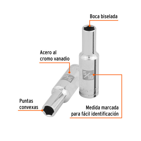 Dado largo de 5/16', 6 puntas, cuadro 3/8', Truper | D-3810-HL | 100990