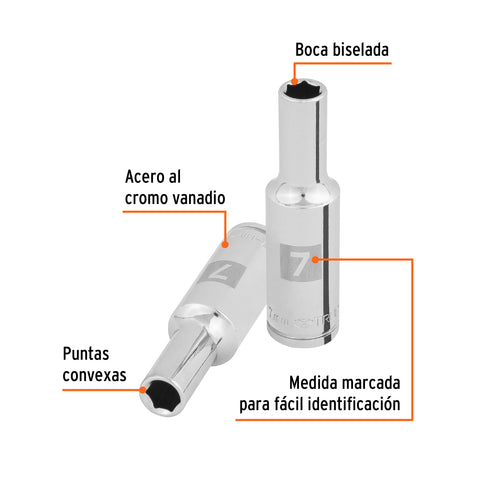 Dado largo de 7 mm, 6 puntas, cuadro 3/8', Truper | D-3807-HM-L | 100992