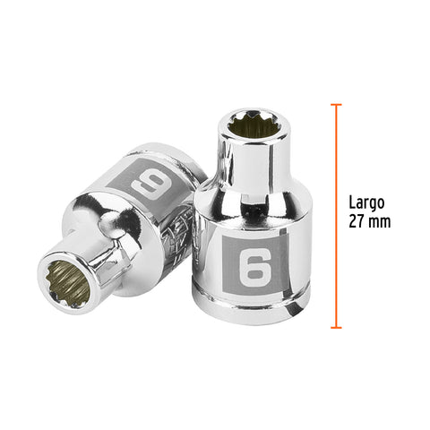 Dado de 6 mm, 12 puntas, cuadro 3/8', Truper | D-3806-M | 100996