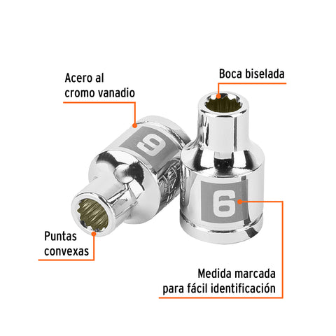 Dado de 6 mm, 12 puntas, cuadro 3/8', Truper | D-3806-M | 100996