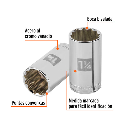 Dado largo de 1-1/4' 12 puntas, cuadro 1/2', Truper | D-1240-EL | 101005
