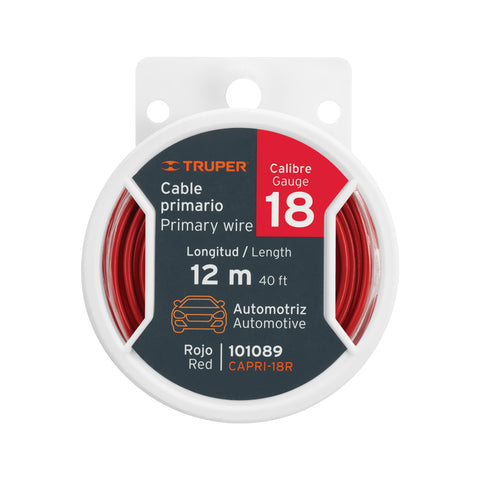 Carrete con 12 m de cable primario rojo calibre 18, Truper | CAPRI-18R | 101089