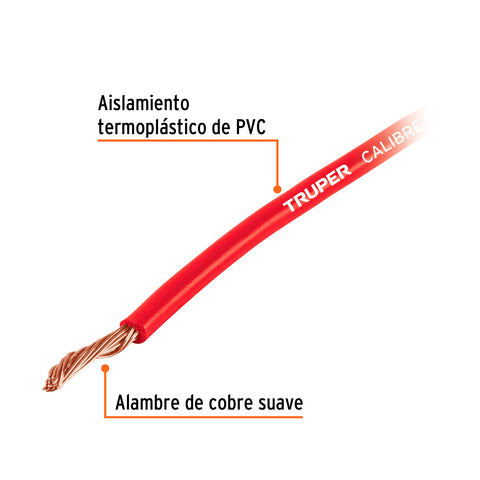 Carrete con 12 m de cable primario rojo calibre 18, Truper | CAPRI-18R | 101089