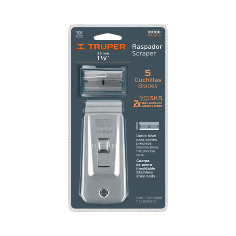 Raspador de acero inoxidable con cuchillas de 1-1/2', TRUPER | RASP-3 | 101100