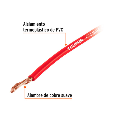 Carrete con 2.5 m de cable primario rojo calibre 10, Truper | CAPRI-10R | 101116