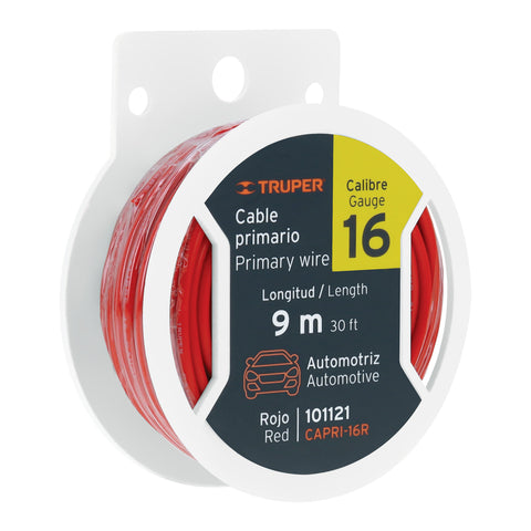 Carrete con 9 m de cable primario rojo calibre 16, Truper | CAPRI-16R | 101121