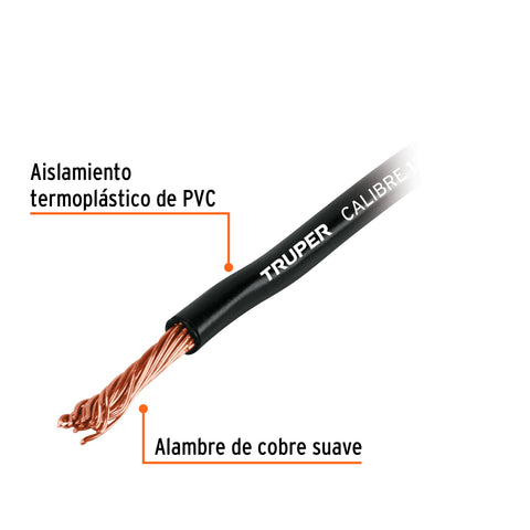 Carrete con 9 m de cable primario negro calibre 16, Truper | CAPRI-16N | 101122