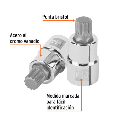 Dado punta corta bristol M14, cuadro 1/2', Truper | D-1214-BC | 101246