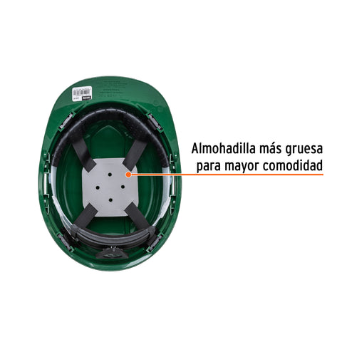 Casco de seguridad ventilado, ajuste de matraca, verde | CAS-VI | 101270
