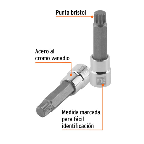 Dado punta larga bristol M16, cuadro 1/2', Truper | D-1216-BL | 101304