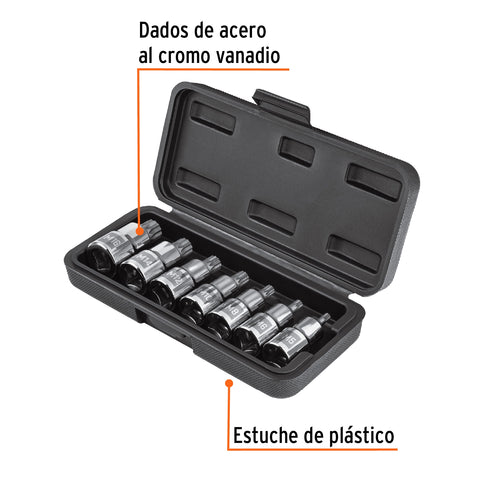 Juego de 7 dados cuadro 1/2' punta corta bristol, en estuche | JD-1/2X7-BC | 101305