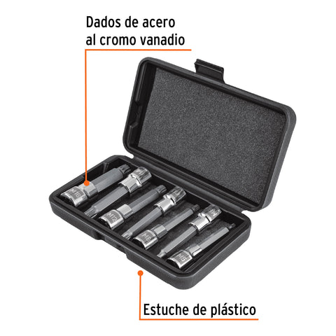 Juego de 7 dados cuadro 1/2' punta larga bristol, en estuche | JD-1/2X7-BL | 101306
