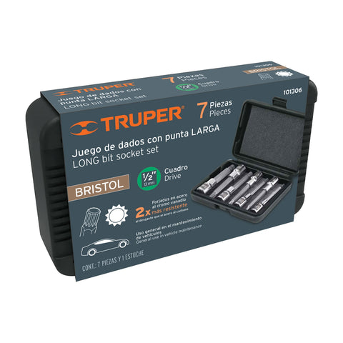 Juego de 7 dados cuadro 1/2' punta larga bristol, en estuche | JD-1/2X7-BL | 101306