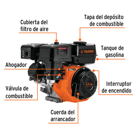 Motor a gasolina 6.5 HP, Truper | MOG-65 | 101327