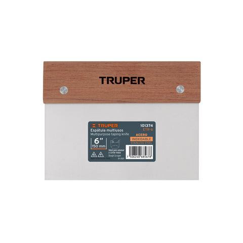 Espátula rectangular 6' x 3' acero inoxidable, mango madera | ETR-6 | 101374