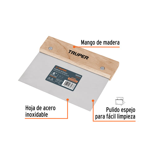 Espátula rectangular 6' x 3' acero inoxidable, mango madera | ETR-6 | 101374