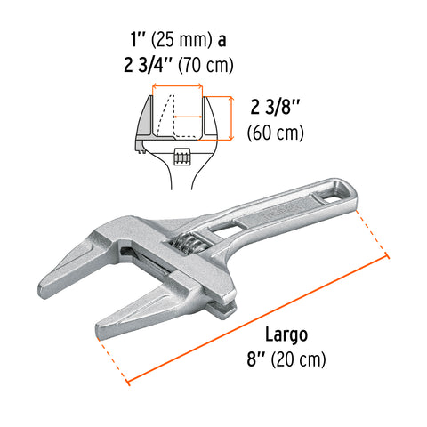 Llave ajustable 8' para plomero, apertura 3', TRUPER | PEA-8 | 101387