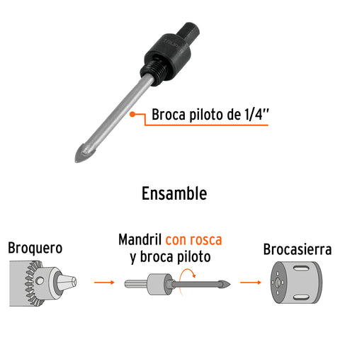 Mandril para brocasierra diamante con rosca 3/8', Truper | MAND-3/8I | 101390