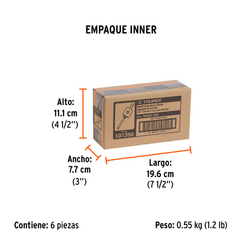 Mandril para brocasierra diamante con rosca 3/8', Truper | MAND-3/8I | 101390