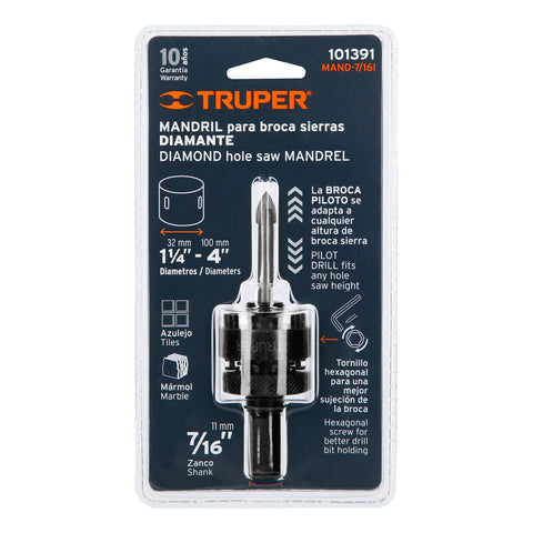 Mandril para brocasierra diamante con rosca 7/16', Truper | MAND-7/16I | 101391