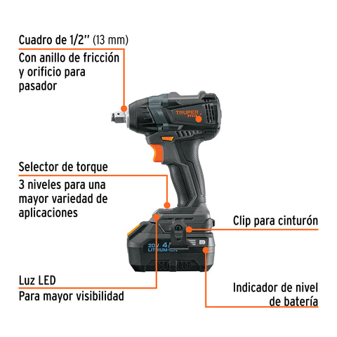 Llave de impacto 1/2', 20V, 155 lb/ft, 1 batería 4Ah, MAX | MAX-20L | 101403