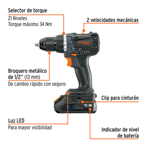 Taladro 1/2', 20V, 2 baterías 2Ah, MAX | MAX-20T | 101452