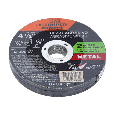 Disco para corte de metal 4-1/2' tipo 41, Truper Expert | ABT-335 | 101454