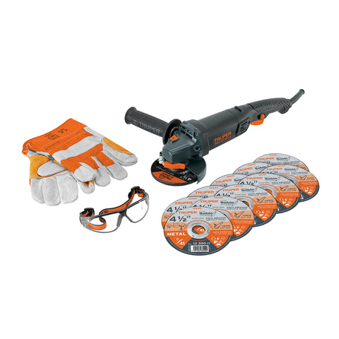 Combo esmeriladora 4-1/2',950W, discos, lentes y guantes,IND | COMBOE-4590N | 101456