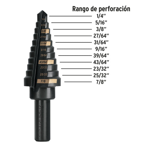 Broca escalonada óxido negro 11 escalones 1/4' a 7/8',Truper | BES-11 | 101457