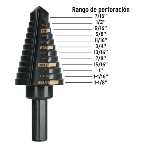 Broca escalonada óxido negro 12escalones 7/16 a 1-1/8,Truper | BES-12A | 101458