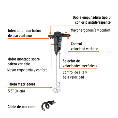 Mezcladora eléctrica 1500W, TRUPER INDUSTRIAL | MEZ-150N | 101519