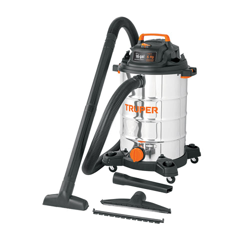 Aspiradora de sólidos y líquidos, 16 gal, acero inox, TRUPER | ASP-16X | 101525