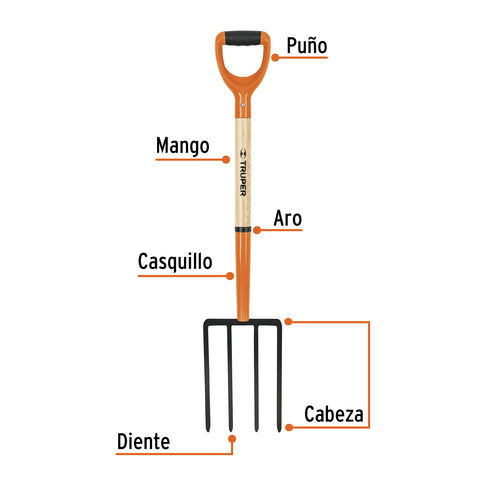 Bieldo para jardín, 4 dientes cuadrados, mgo 29', puño 'Y' | BJ-4PC | 101540