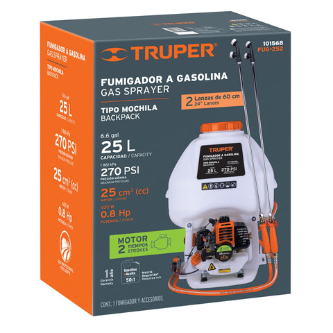 Fumigador de 25 L con motor a gasolina de 2 tiempos, Truper | FUG-252 | 101568