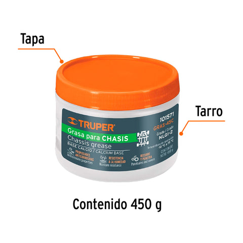 Grasa lubricante para chasis, base calcio, 450 g, Truper | GRAS-45C | 101571