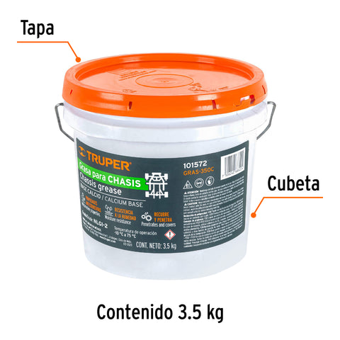 Grasa lubricante para chasis, base calcio, 3.5 kg, Truper | GRAS-350C | 101572
